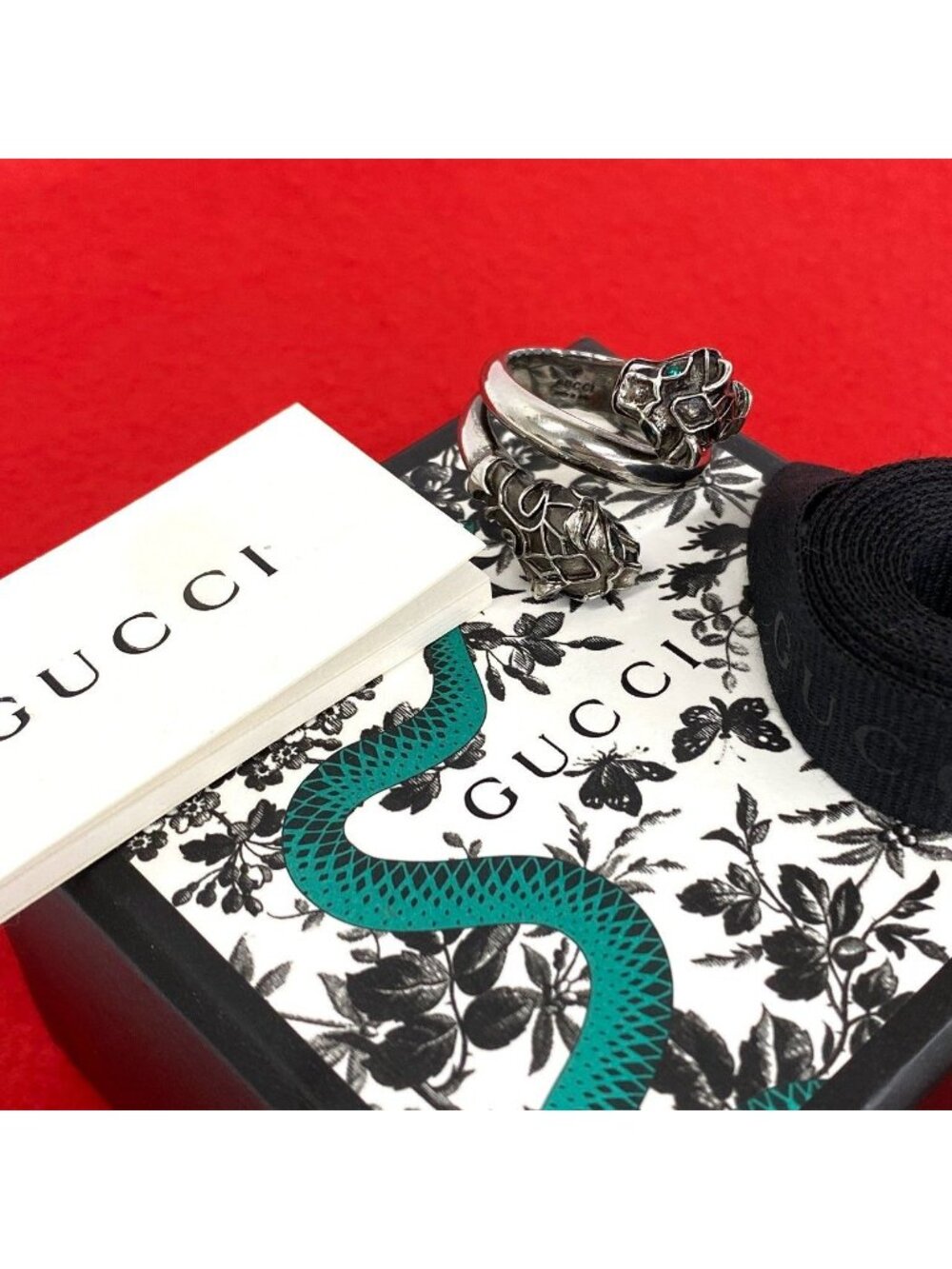 Gucci Double Tiger Head Ring Metal Swarovski Silver